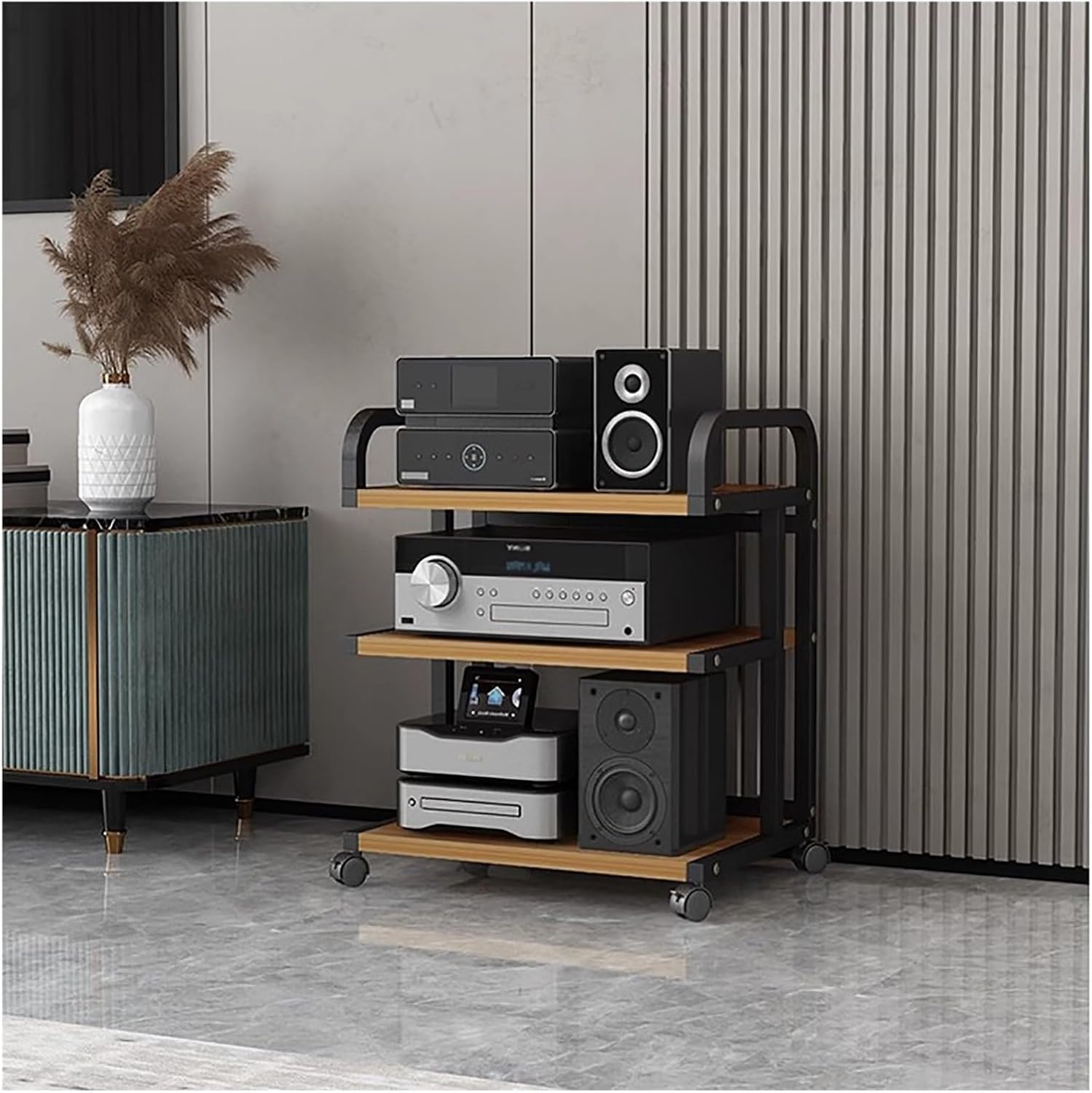 ELUKHT Audio Component Rack Tower Media Stereo Stand Equipment Shelf with Wheels