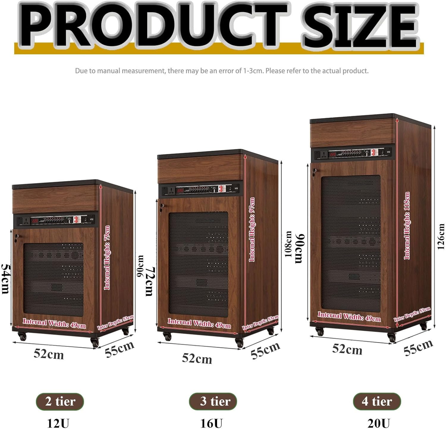 LIHDNGXM Professional 12/16/20U Audio Rack On Wheels - Heavy Duty Studio & Home Theater Equipment Cabinet for KTV