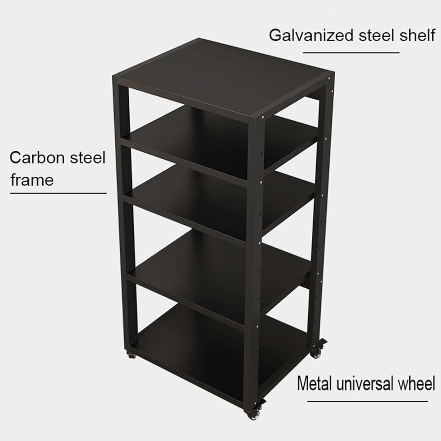 5 Tier Audio/Video Media Stand with Mobile Wheels - Multifunctional Component Cabinet for DVD