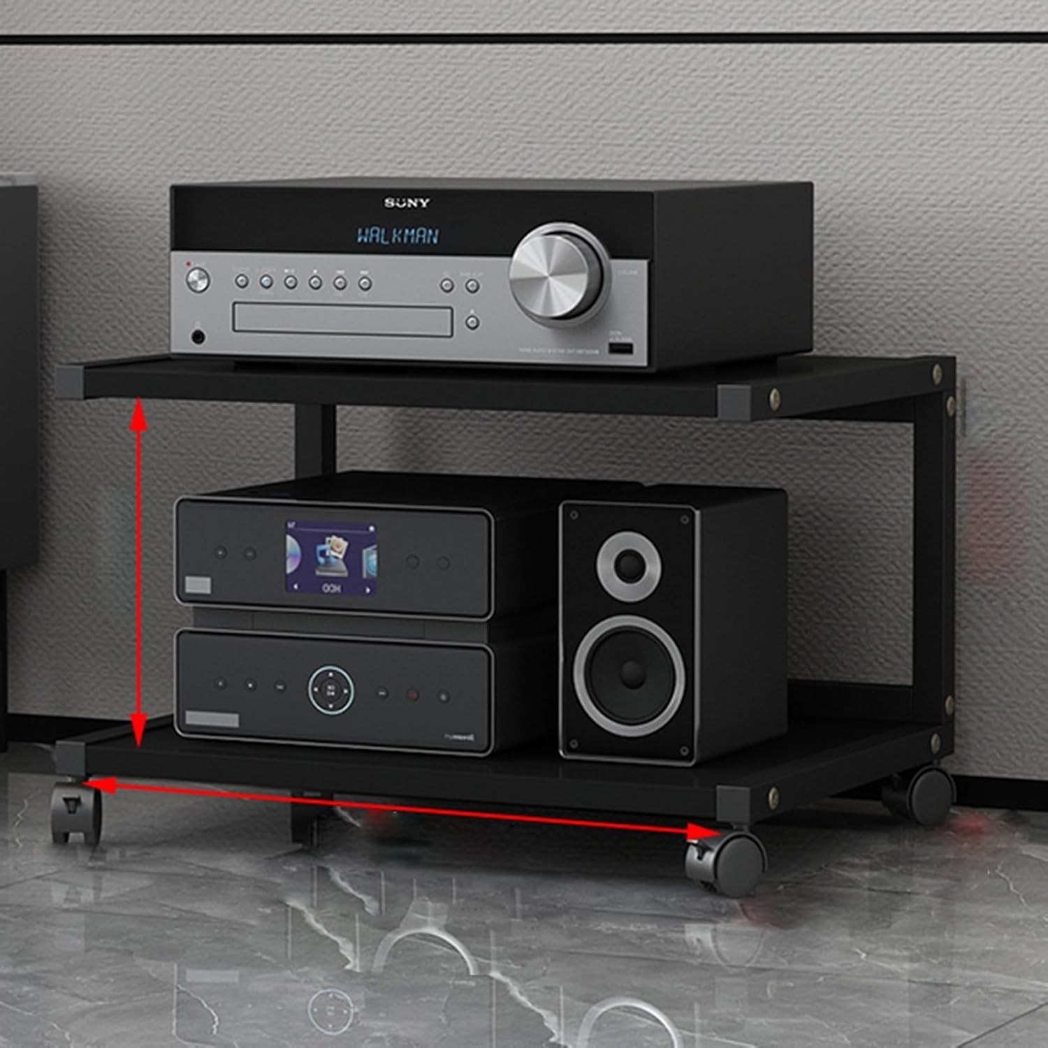 DLYZAYE 4-Tier Media Storage Cabinet - Small AV Console Corner Shelf for Stereo & Gaming - Audio Rack Stand for Living Room & Recording Room (50x40x35cm) - Stylish Entertainment Center