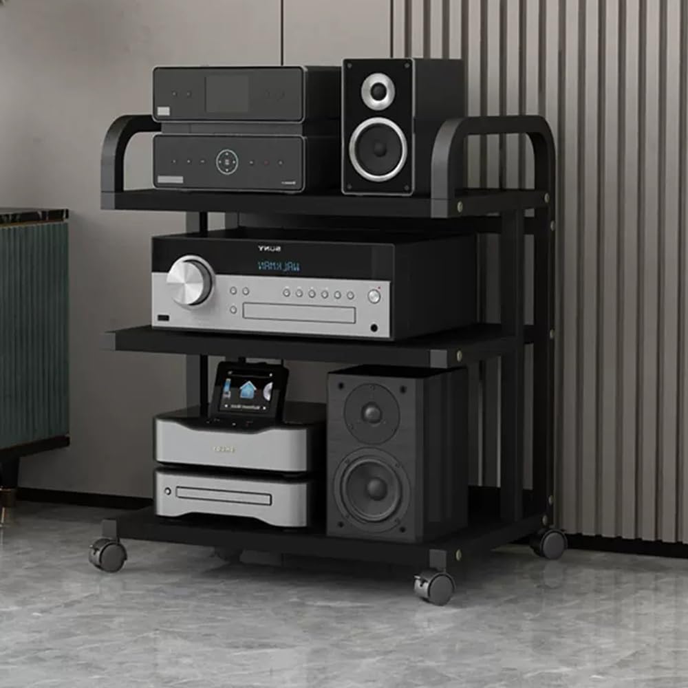 NILZA 3/4/5-Tier Audio Stand Audio/Video Storage Cabinet Audio Rack Home Office Stereo Component Cabinet Media Stand Open-Ended Electronics Equipment Shelf(Black
