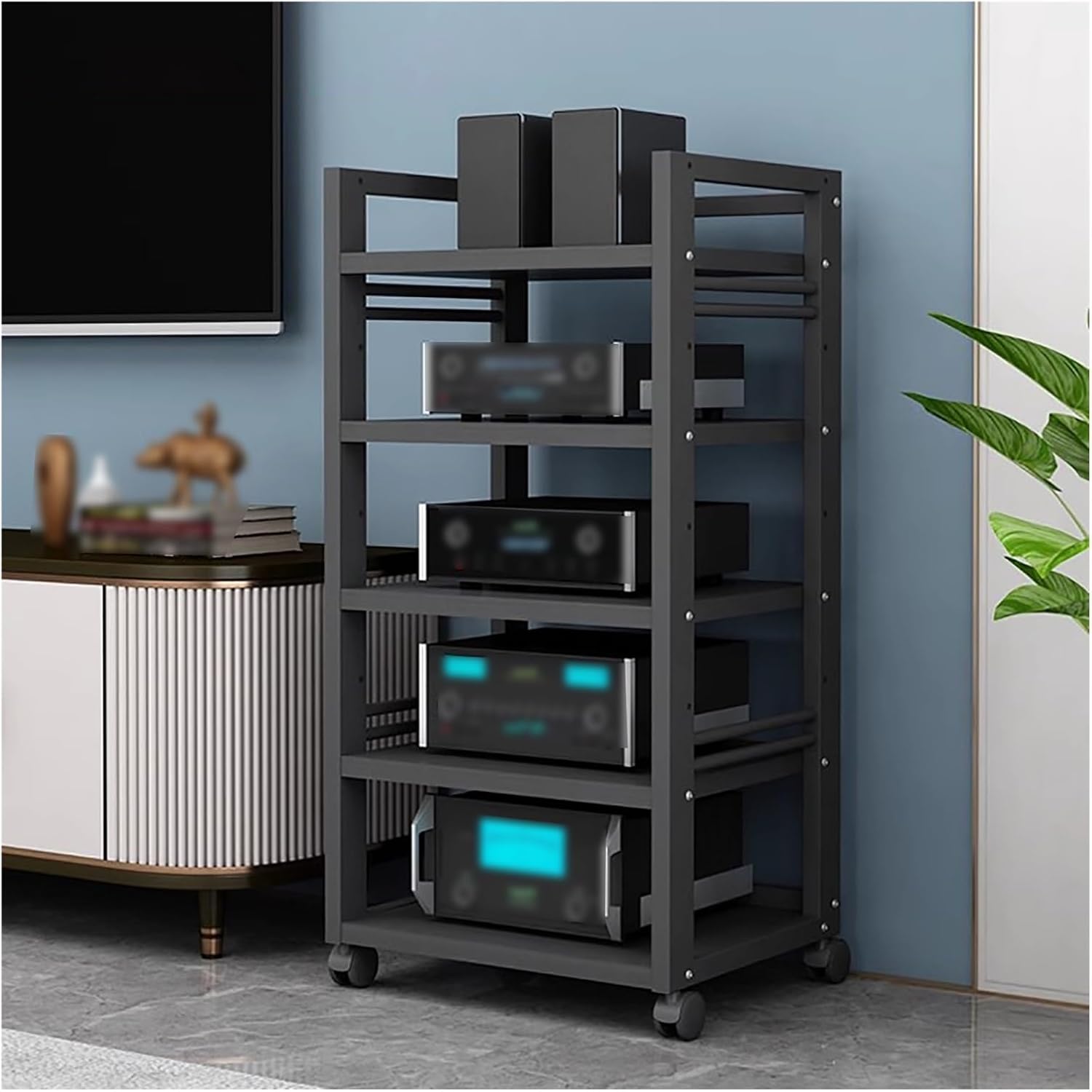 WUHUQN Media Stand 4/5 Tier Stereo Stands for Small Spaces