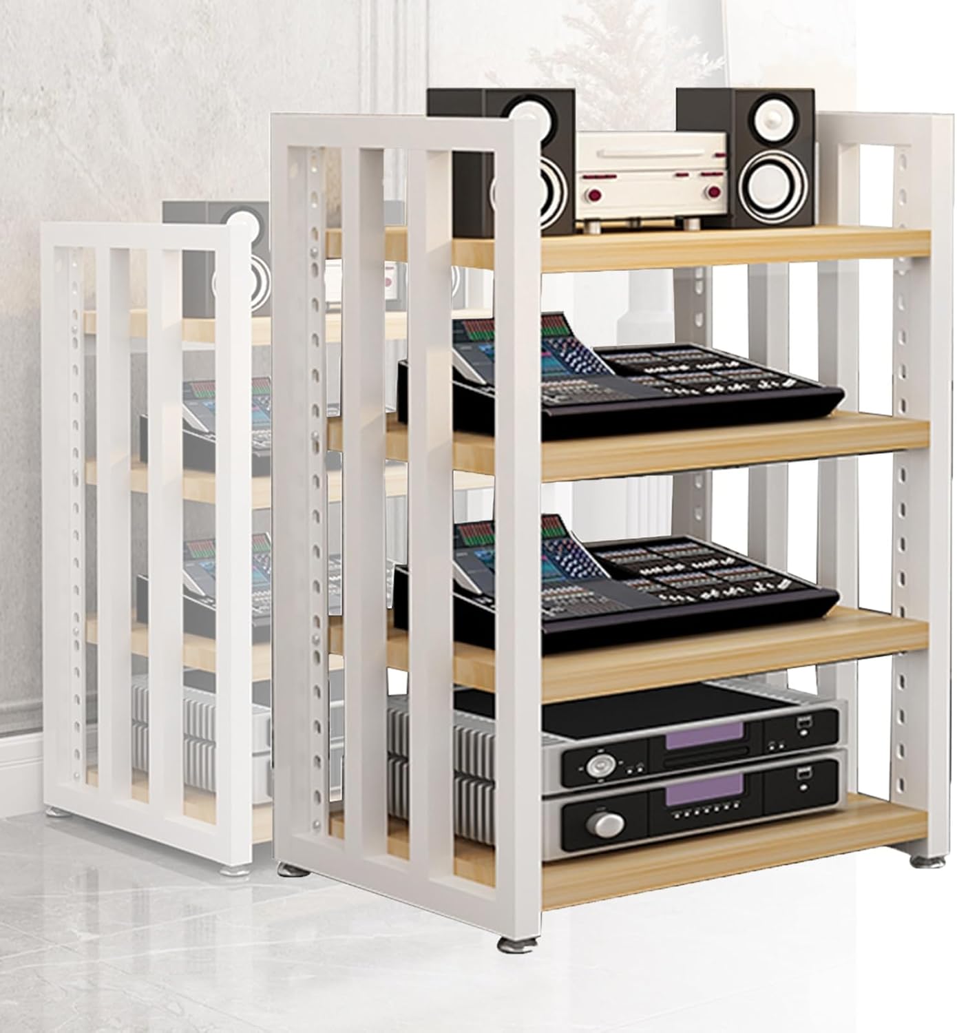 4 Tier Furniture Media Rack DVD CD Player Rack Audio Stand Stereo Rack Audio Tower with Height Adjustable Tempered Wooden Wooden Rack for Home/Office/DJ/Theatre ( Color : Color 1