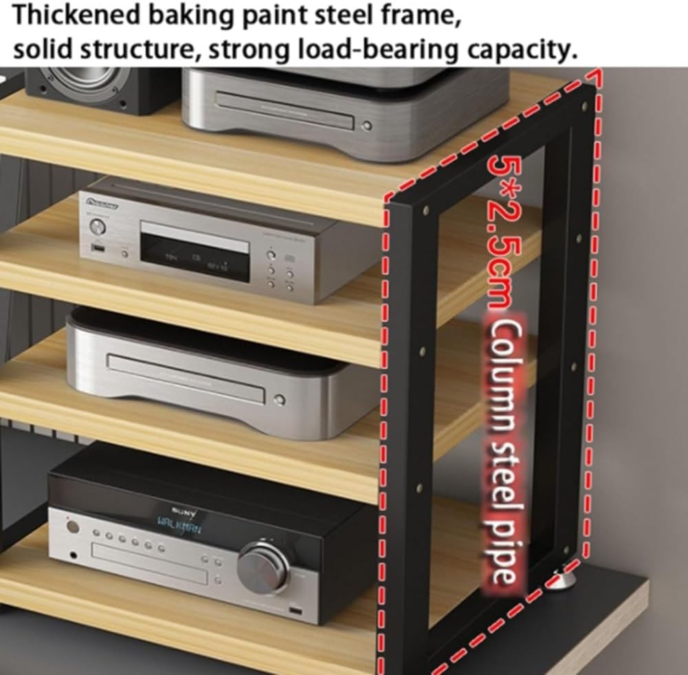 NILZA Stereo Stand Cabinet 3 4 Tier AV Media Video Stand CD Player Stand Multi-Function Rack Audio Tower Desktop Storage Shelf Gaming Entertainment Rack for Small Place(Black