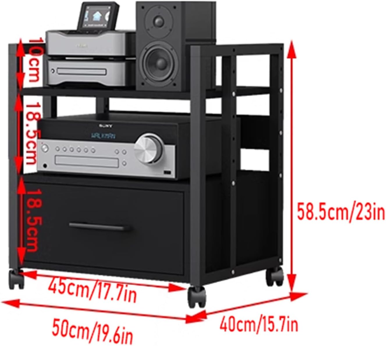 2/3/4 Tier Audio Rack CD Media Player Stand Open Audio/Video Component Cabinet Floor-Standing Movable Storage Shelf with Wheels and Drawer for Home/Office/Theater (Size : 2-Tier)
