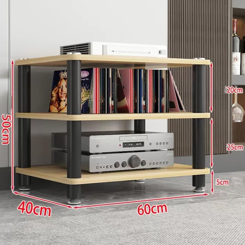 NILZA Small AV Cabinet 1/2/3/4 Tier Media Storage Cabinet Audio Video Media Stand Cabinet Floor-Standing Av Stand Audio Component Cabinet for Living Room Office(Teak
