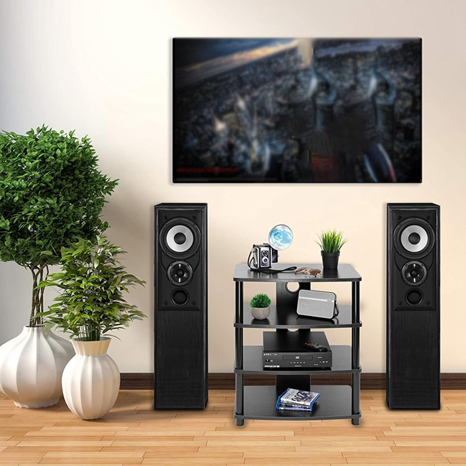 4-Tier AV Media Stand with 3 Cord Holes