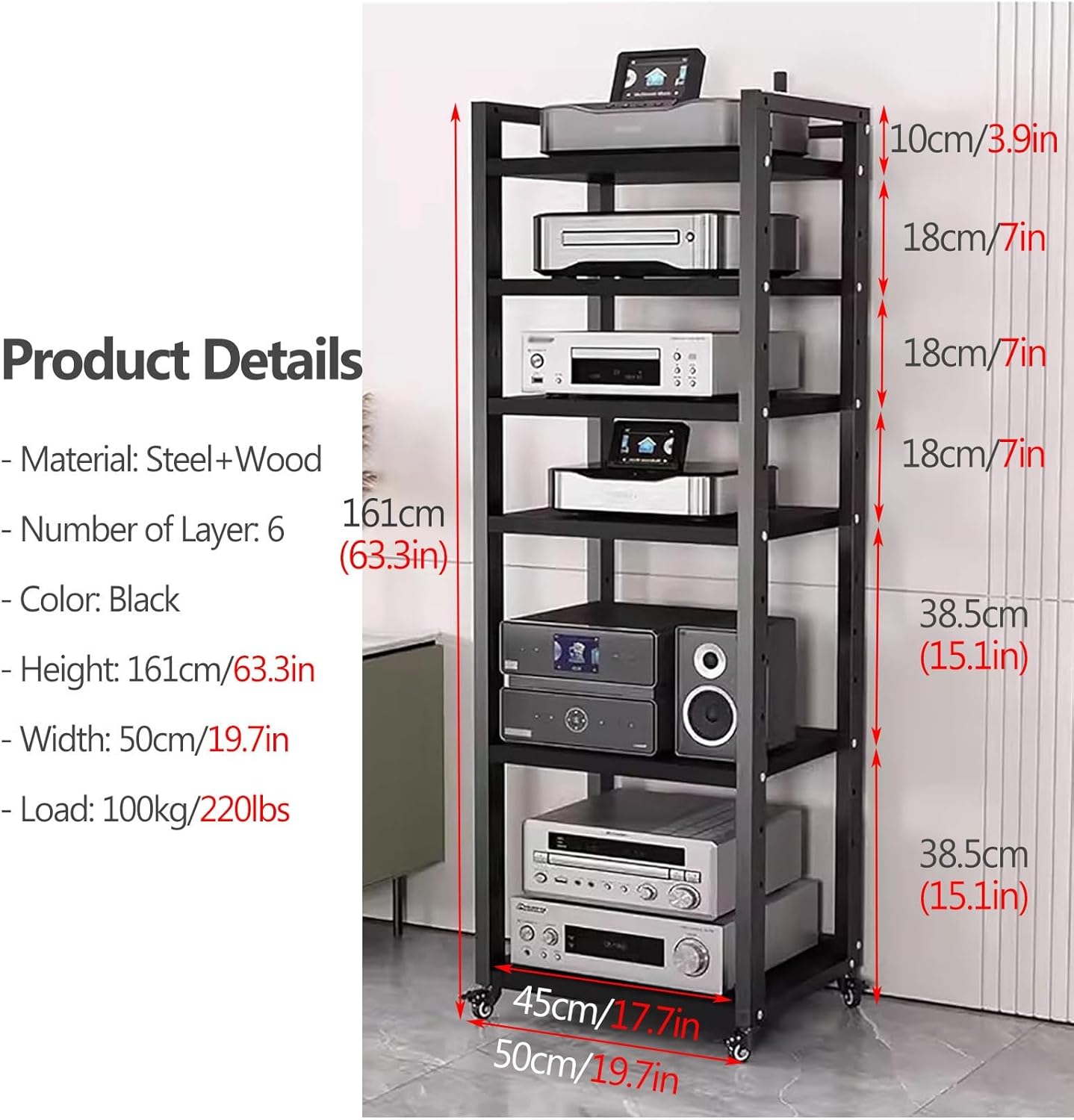 YLLFFLL Extra Tall Mobile Stereo Racks and Stands with Wheels