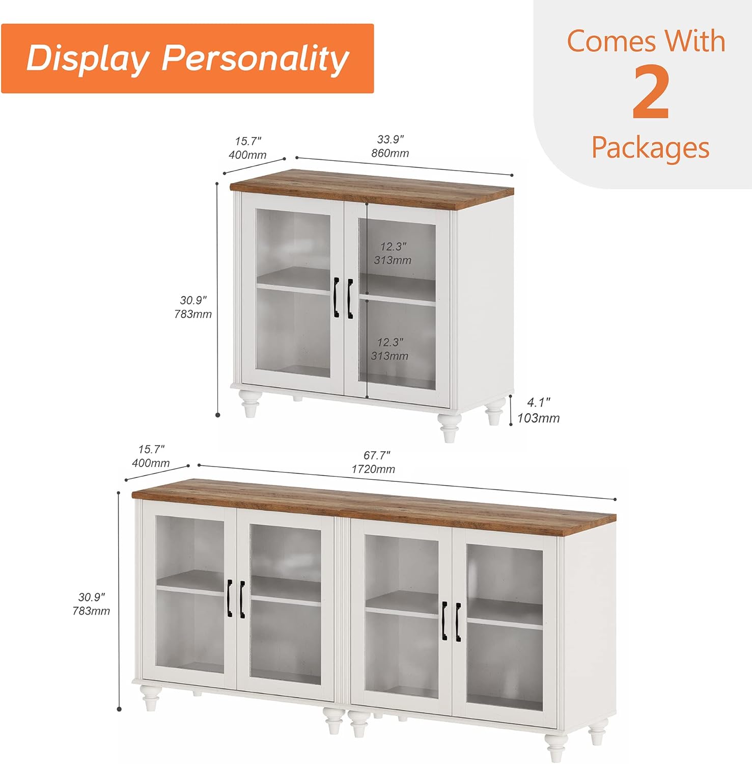 WAMPAT Farmhouse TV Stand for 75 inch TV with 4 Glass Doors