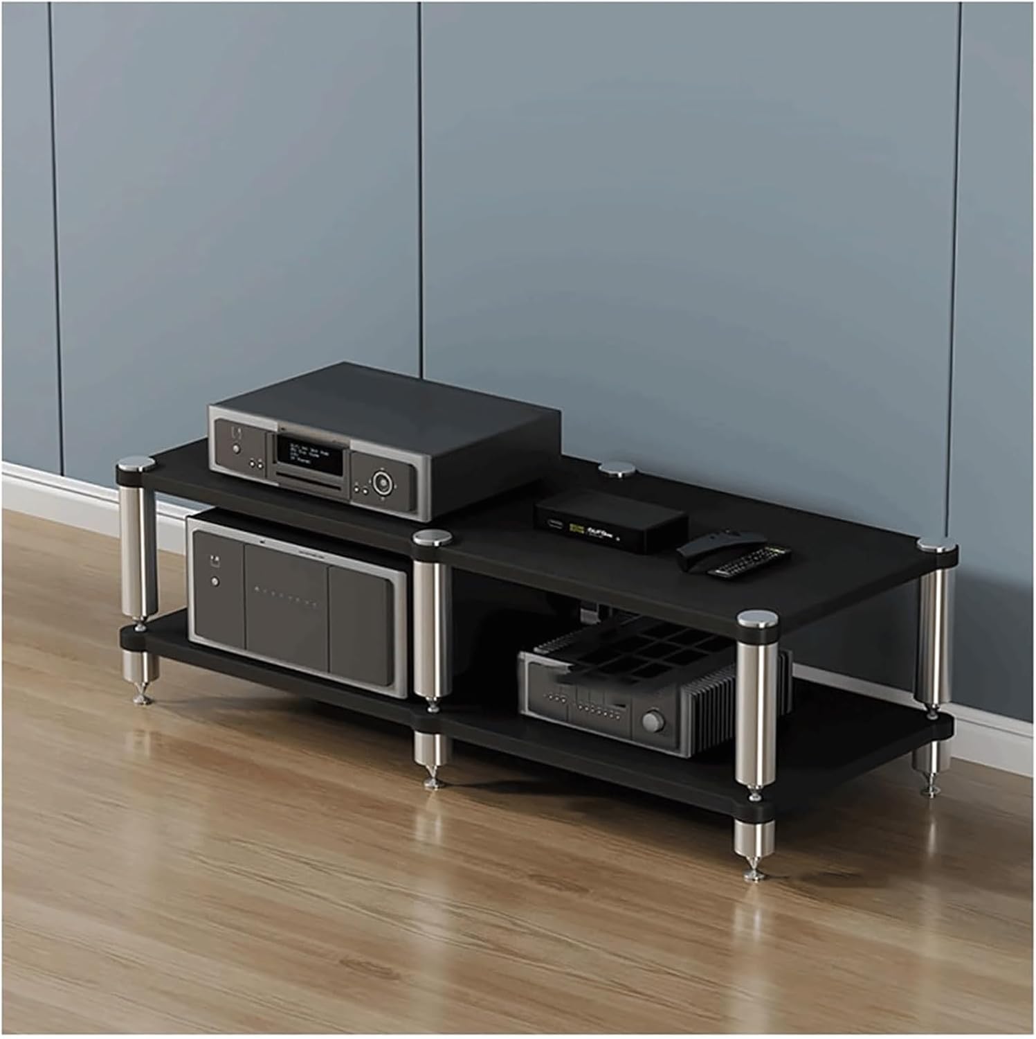 PZEOB Stereo Stands Modern Audio Rack Tower AV Media Stand Wooden Tiered Shelves 2 Tier