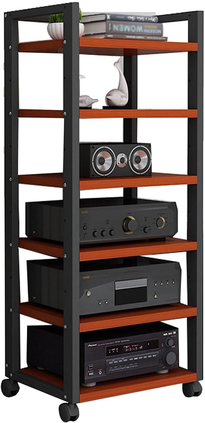 6-Tier AV Media Stand Audio Rack CD Player Stand Stereo Component Storage Cabinet with Height Adjustable Wooden Rack for DVD Players