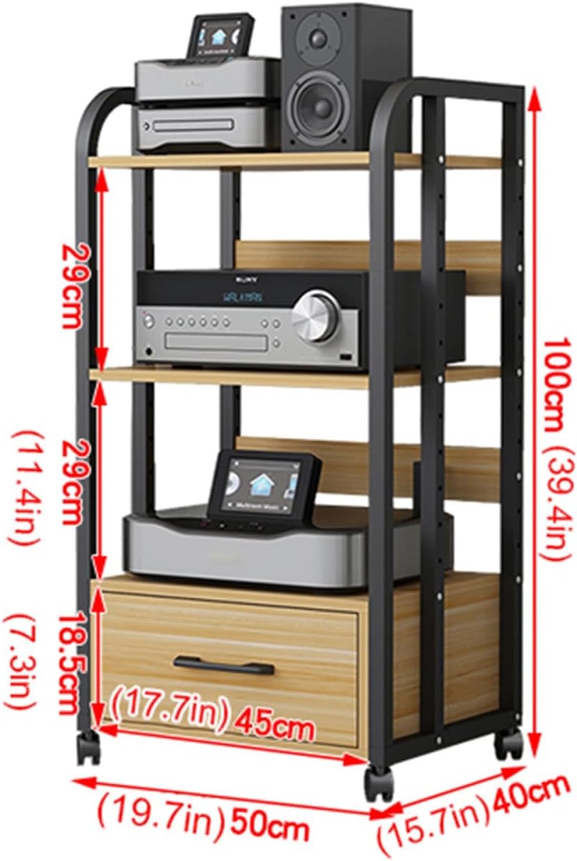 UYCVT Movable Media Stand 2/3/4-Tier Movable Audio Rack Av Media Stand Cd Player Stereo Component Storage Cabinet Corner Media Center and Drawer-B-1-3 Tier-50x40x100cm