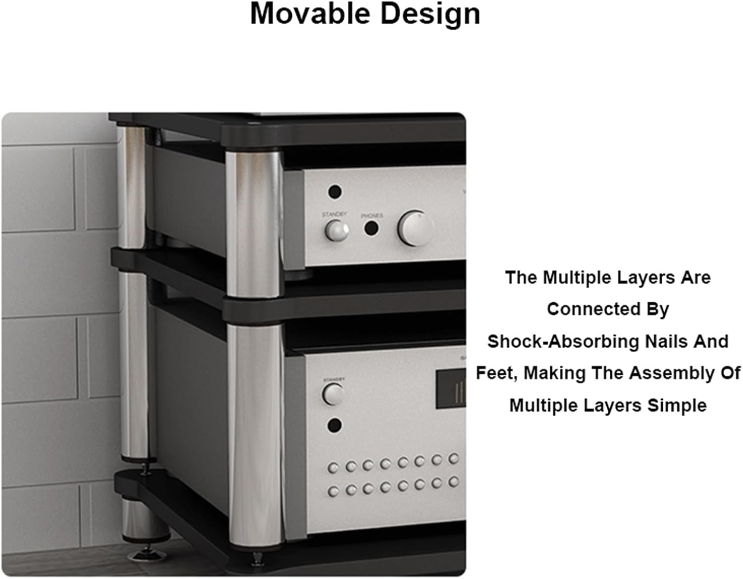 XMFBSY Medios HiFi Rack AV Media Stand Stereo Component Cabinet Wood Shelf Rack Audio Tower Modern Record Player Media Console Stand for Home Office Theater Organizer(Black