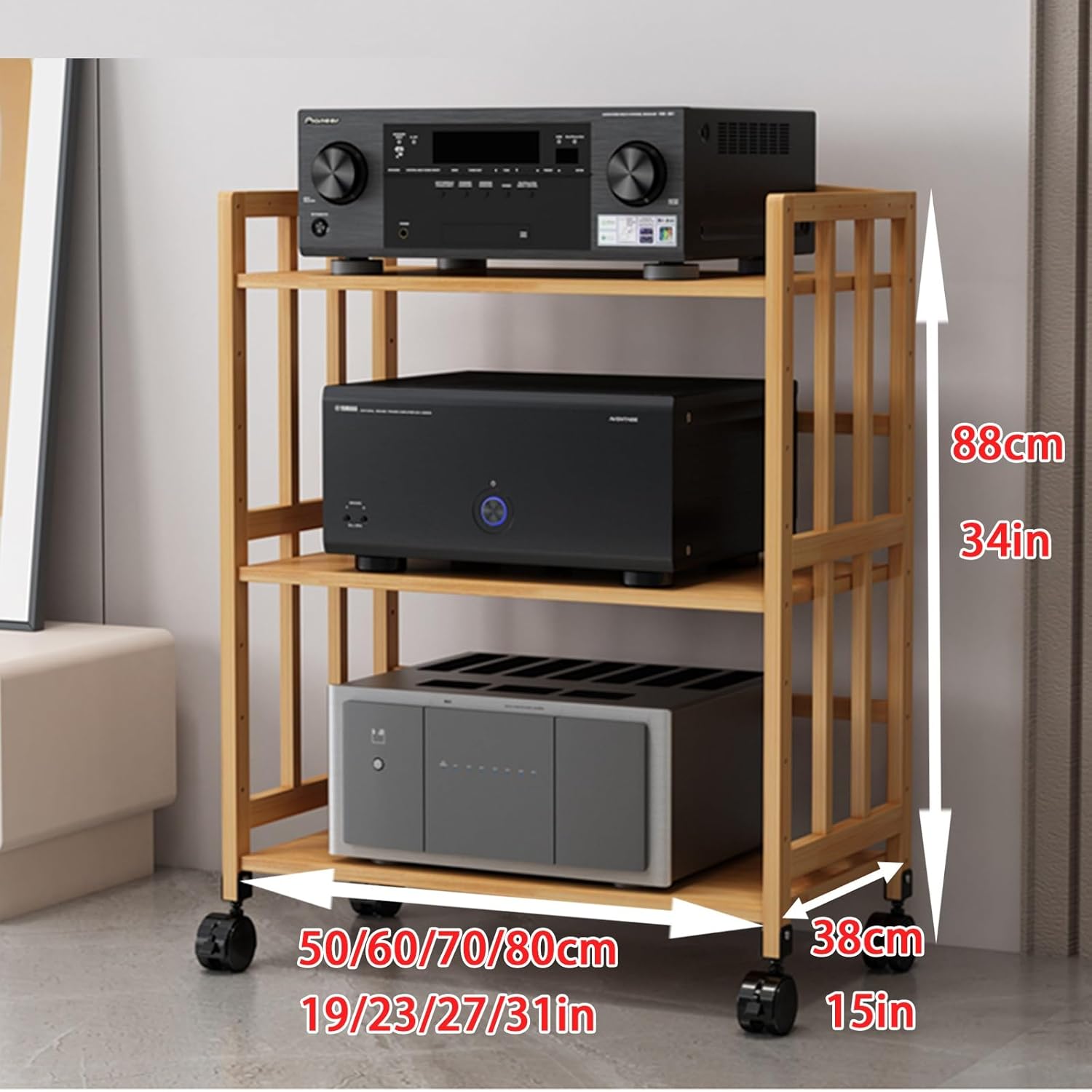 KUKIXKK 2/3/4/5 Tiers Mobile Stereo Racks and Stands on Wheels