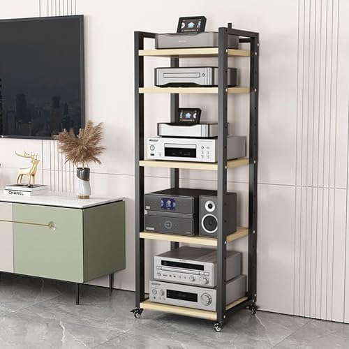 AV Media Stand CD Player Stand Home Stereo Rack with Height-Adjustable Shelf and Wheel