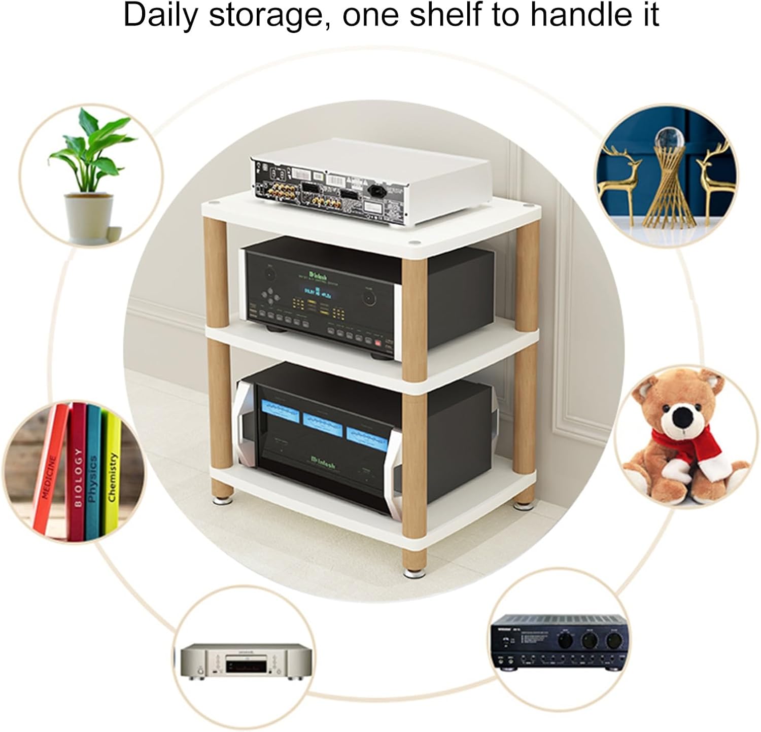 AV Media Stand Stereo System Entertainment Components Cabinet with Silent Foot pad