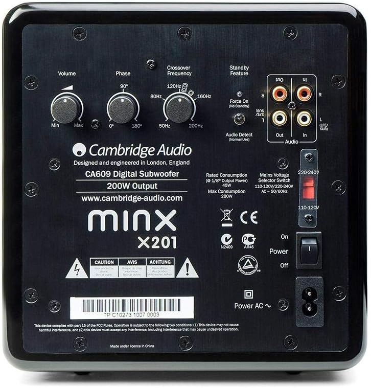 Cambridge Audio Minx X201 | 200 Watt Subwoofer with Active Amplifier (Gloss Black)