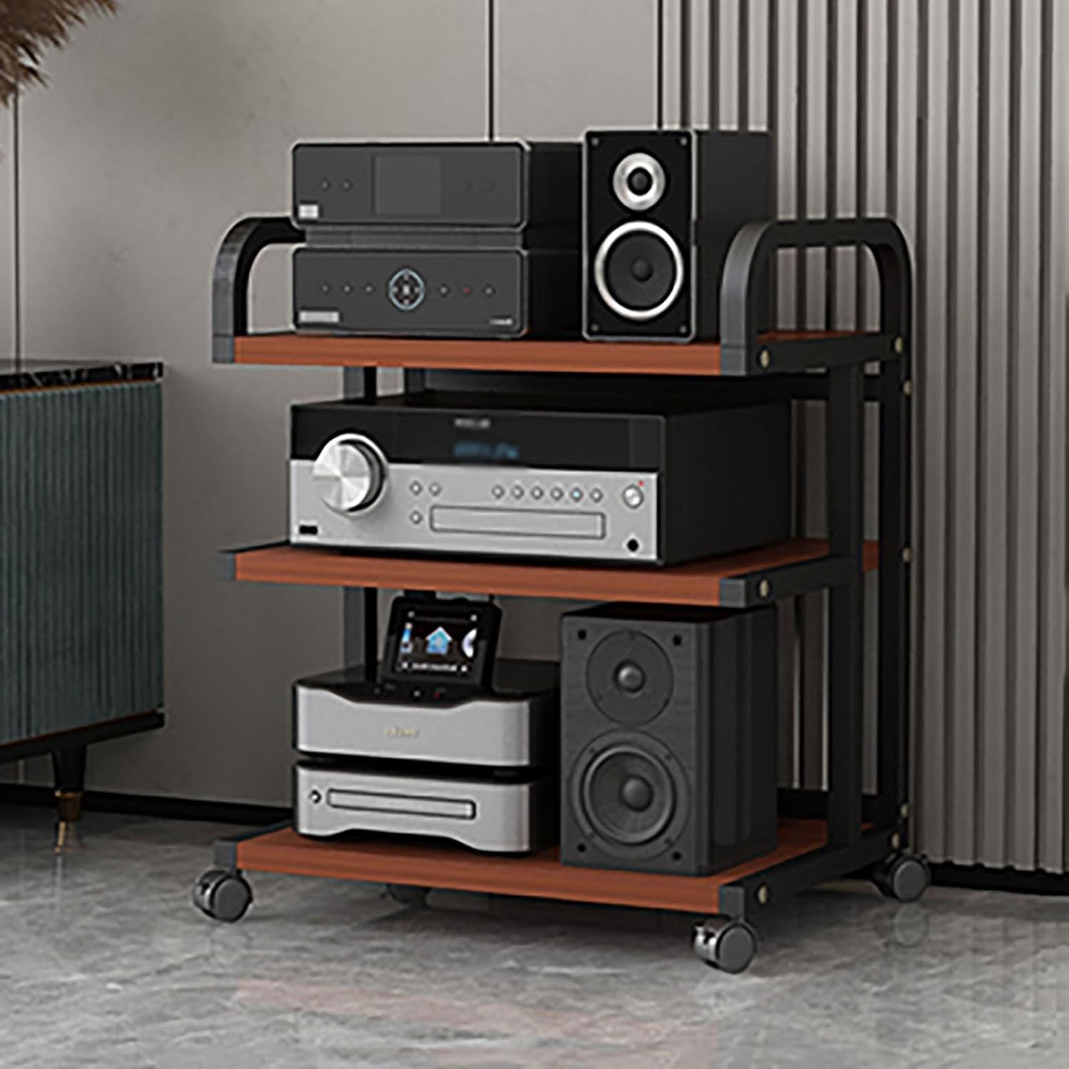 3/4/5-Tier Audio Stand Wooden Corner Shelf Open-Ended AV Cabinet