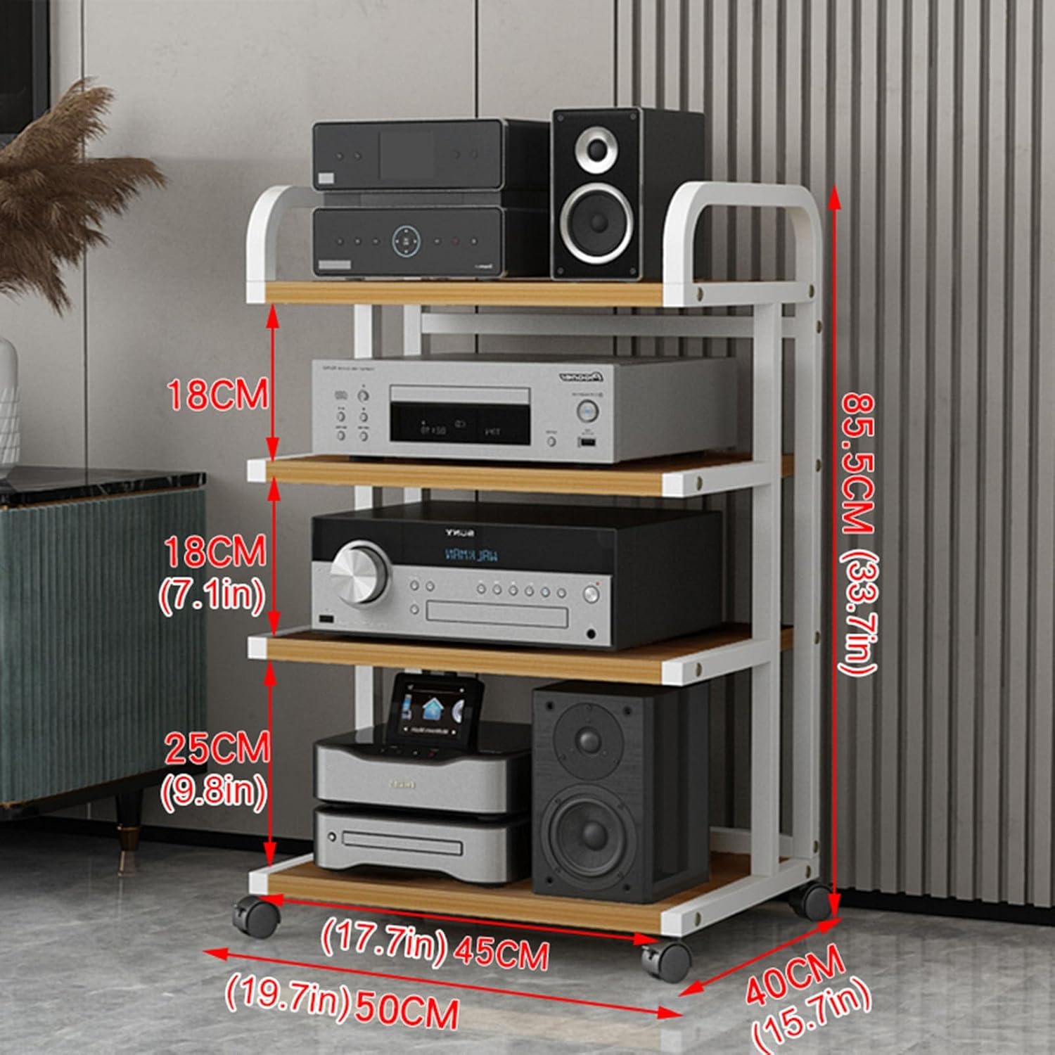 4-Tier Movable Open AV Media Stand Component Cabinet