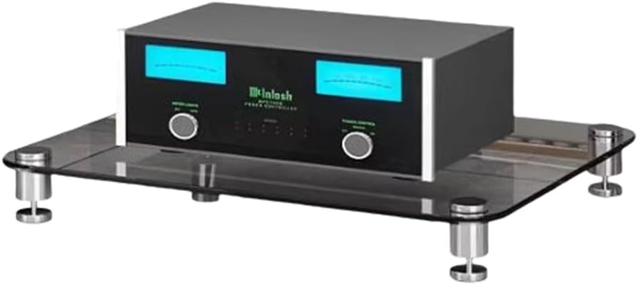 KGPGNYMYHA 3-Tier Stereo Rack Tempered Glass Shelves AV Media Stand Stereo Media Storage Cabinet CD Record Player Stand Entertainment Component Center(Clear