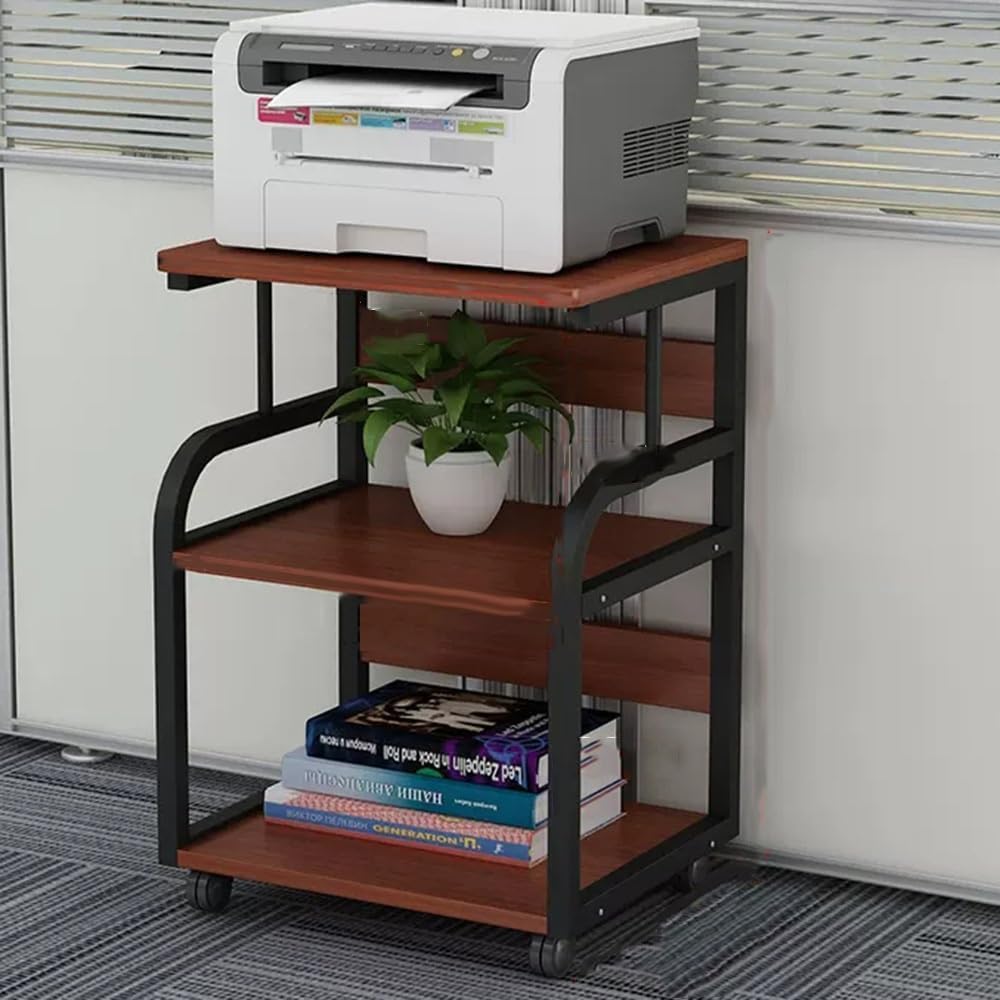 NILZA AV Media Stand CD Player Stand Corner Stereo Rack Corner 3 4 Tier Audio Cabinet TV Stand Media Storage Cabinet With Brake Wheel Audio Storage Shelves For Theater Recording Room(Black+Teak