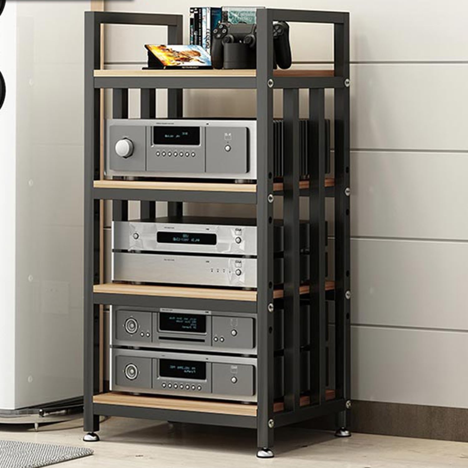 BAYTEWJX Mobile Media Storage Stands Media Stand HiFi RackAudio Component Cabinet Game Stand Floor-Standing Audio Rack Easy to Assemble for Living Gaming Recording Room Meeting.(Black Original)