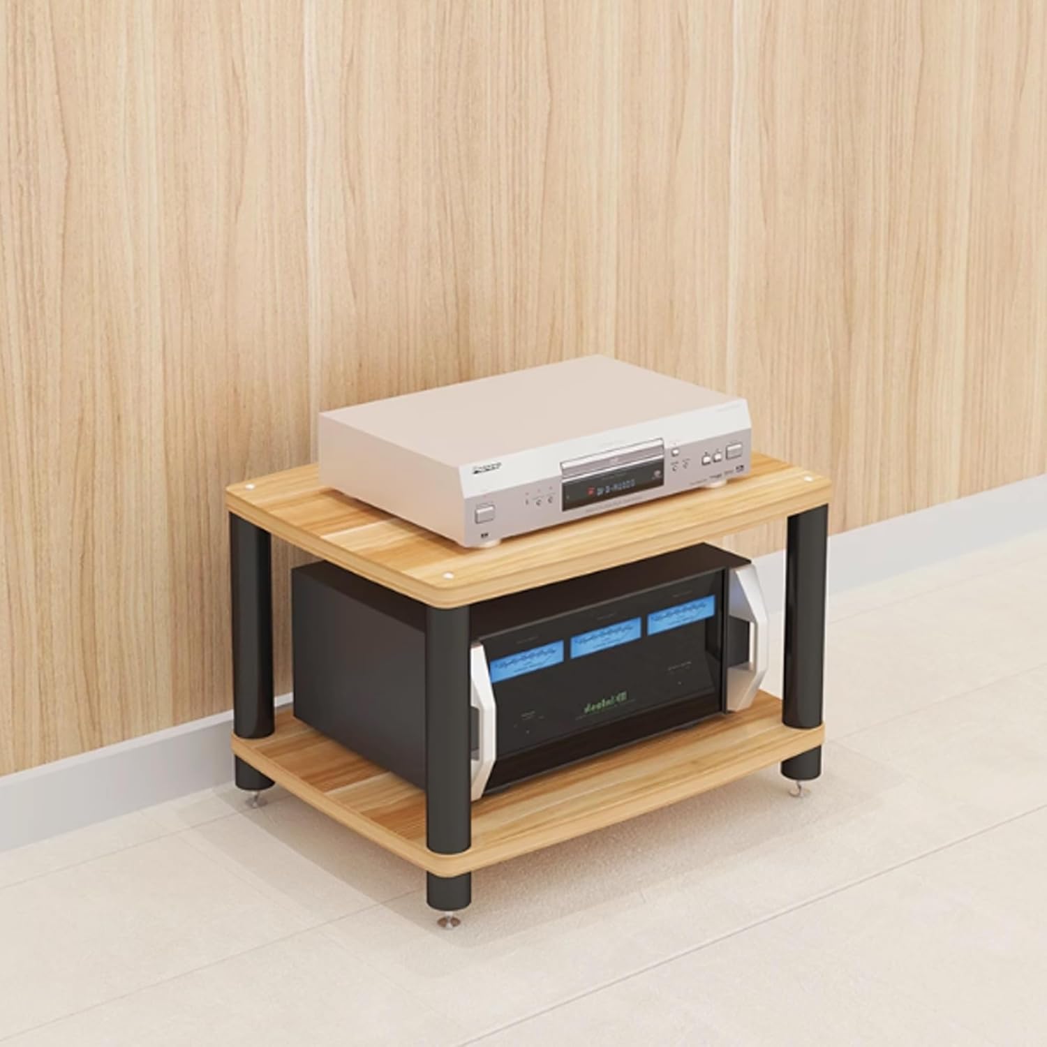 DLYZAYE AV Media Stand - Wooden Audio Component Rack & Amplifier Shelf for Home Theater