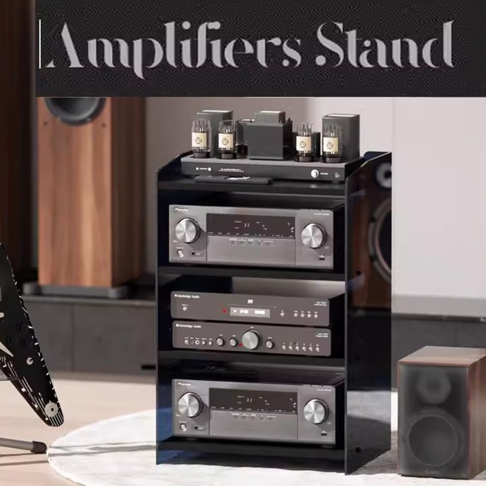 3/4-Tier Media Storage Cabinet with Adjustable Shelves Modern Audio/Video AV Stand for Record Players