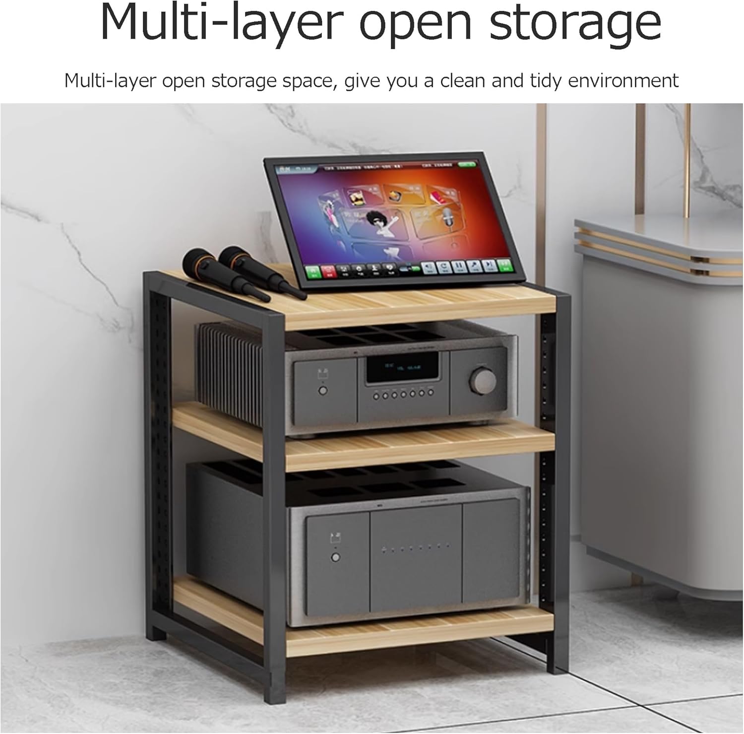 OVOGGPAN 3/4/5/6-Tier Open AV Media Cabinet Stand with Wheel Stereo Component Storage Cabinet Audio-video shelving for Living Room/Bedroom/Farmhouse Standing(White