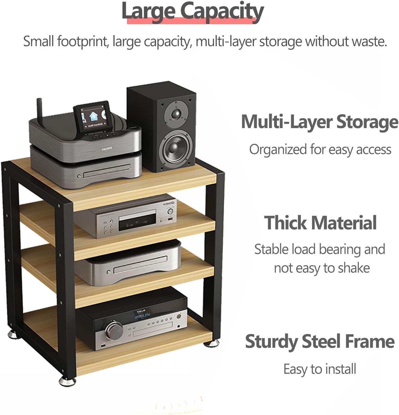 YLLFFLL Small Media Stereo Stand Equipment Shelf - Free Standing Home & Commercial Audio Component Rack - Entertainment Stand with 25mm Thickened Plate for Soundbar