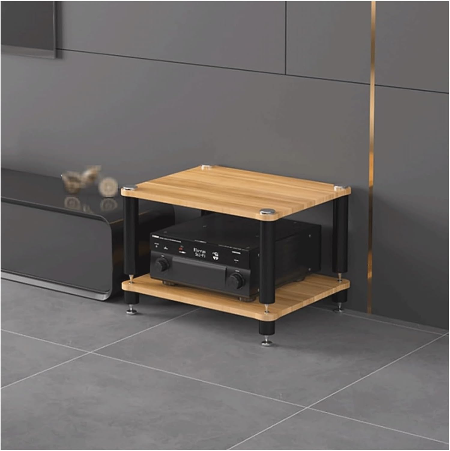 PZEOB Stereo Stands Media Stand Component Cabinet Wood Shelf Rack Audio Tower Modern Media Console Stand 2/3/4 Tier Stereo Cabinet(Natural