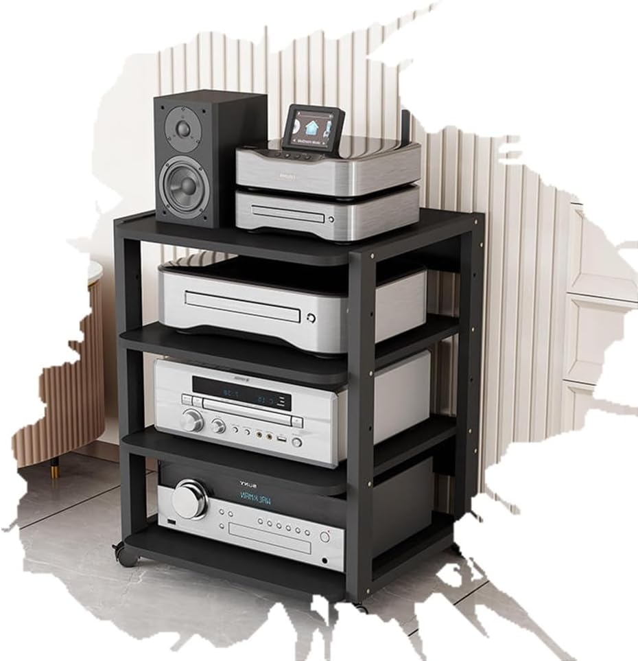 BIUBPW Corner Media Storage Cabinet Audio Video Media Stand 4 5 6 Tier Wooden Shelf Height Adjustable AV Cabinet