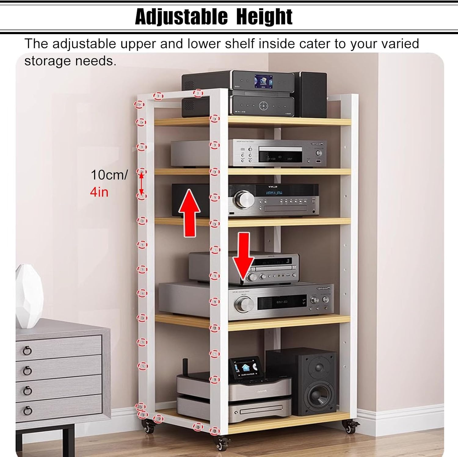 SRNSAEB 55Inch/ 140cm Tall Audio Rack Mount Steel & Solid Wood Cabinet