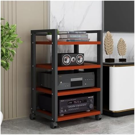 UYCVT Heavy-Duty Media Storage Cabinet for Living Room Adjustable Stereo Stand with Wheels Home Audio Video Equipment Rack Black Floor-Standing Component Holder-Black-#1-4 Tier