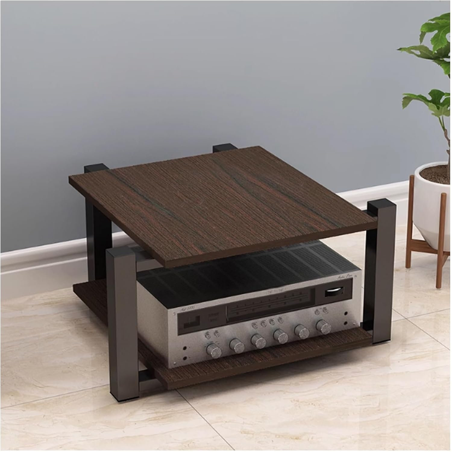 OVOGGPAN 2/3/4 Tier Audio Rack AV Media Stand audio-video shelving Media Audio Tower Cabinet for Entertainment Stereo Racks Component Storage and Collection Display(Black Walnut