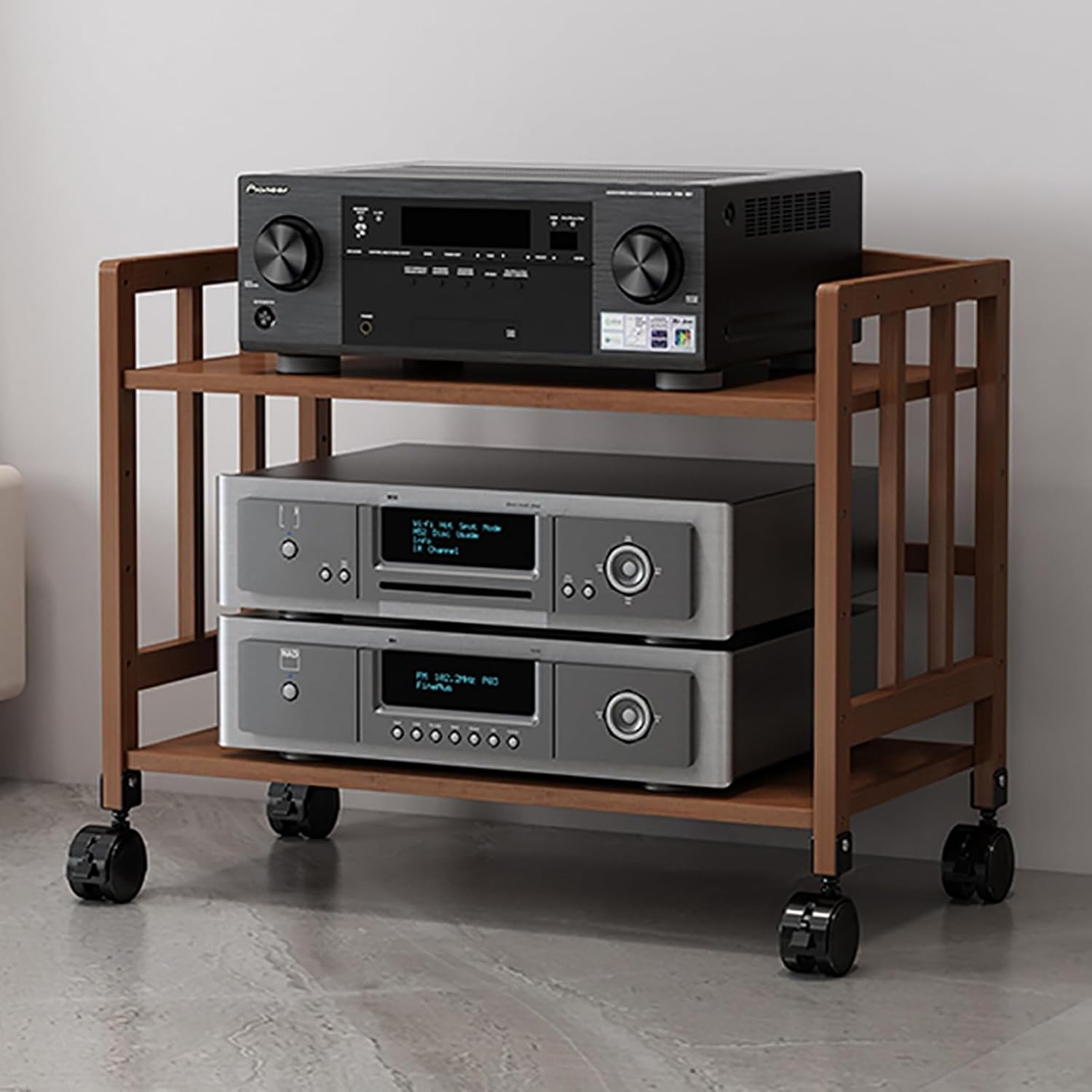 Shelves Wooden Corner Shelves Component Cabinet Stereo Rack Audio Tower with Height Adjustable Wooden Shelves