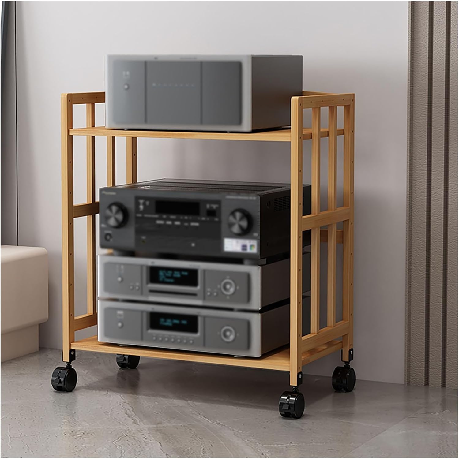 UYCVT Tier Media Component Storage Unit Shelves Movable Audio Video Tower with DVD Cd Record Player Stand Stereo Equipment Cabinet and Turntable Holder for Living Room Or Offic-W-60cm-2 Tier-B
