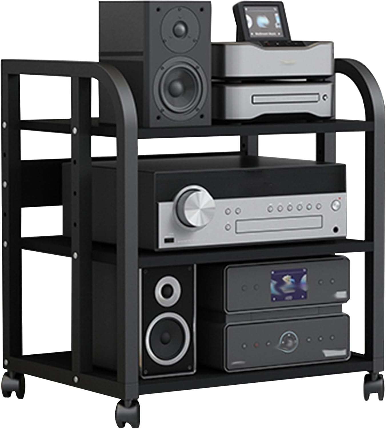 AV Media Stand with Wheels - 3-Tier Audio Rack