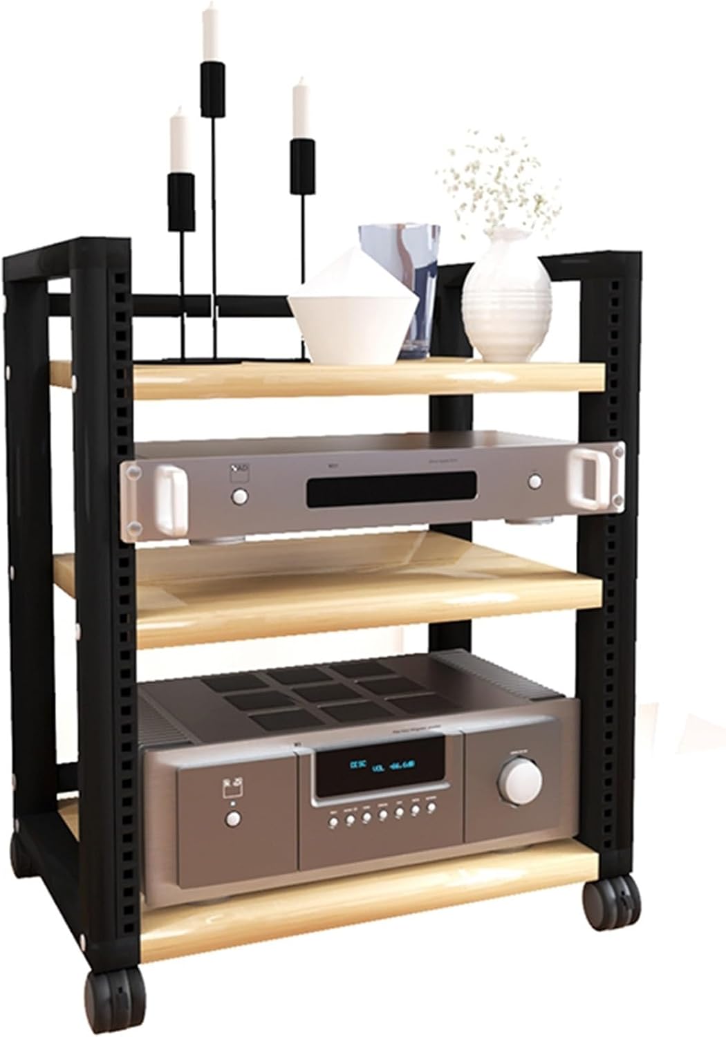 YLQFGUVWK 3 Layer Removable Audio Stand Media Player Stand Adjustable Storage Shelf Drop For Home/Office/Audio Video/DJ/Theater(Light walnut)