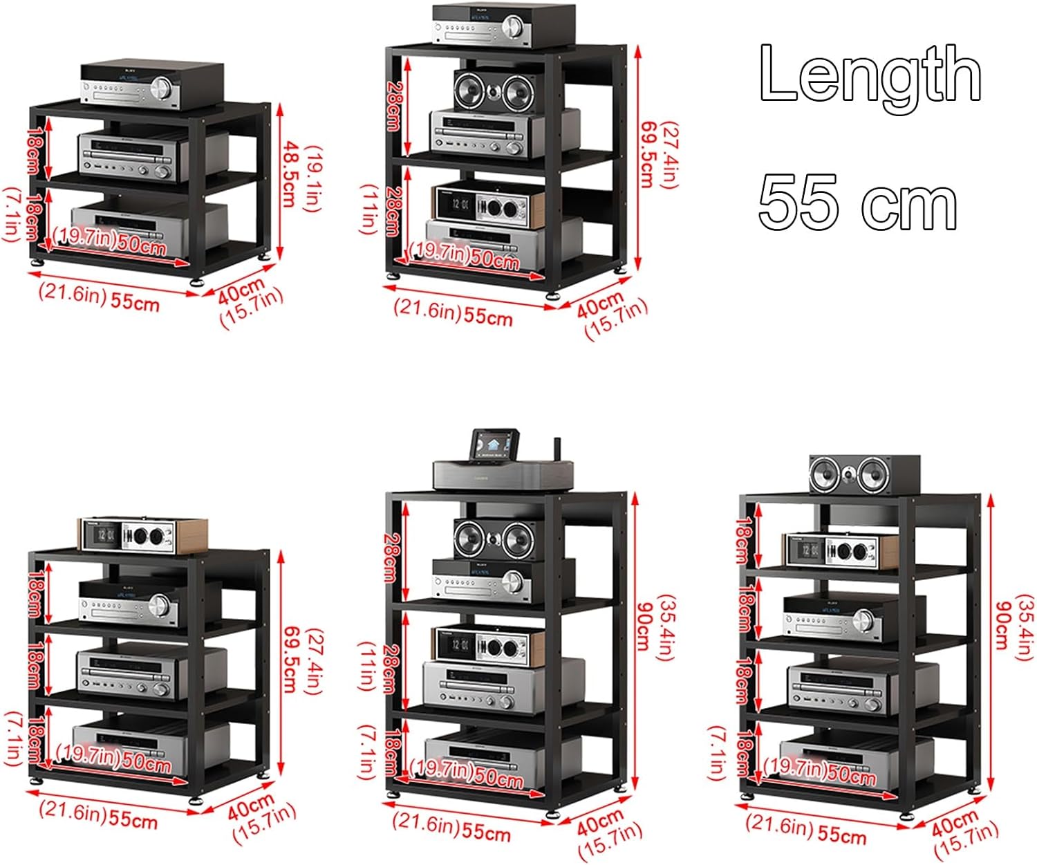 UYCVT Movable Media Stand Av Media Stand Cabinet Floor-Standing Audio Rack Cd Player Stand Home Corner Tv Stand Stereo Components Cabinet-B-5 Tier-55X40X90CM