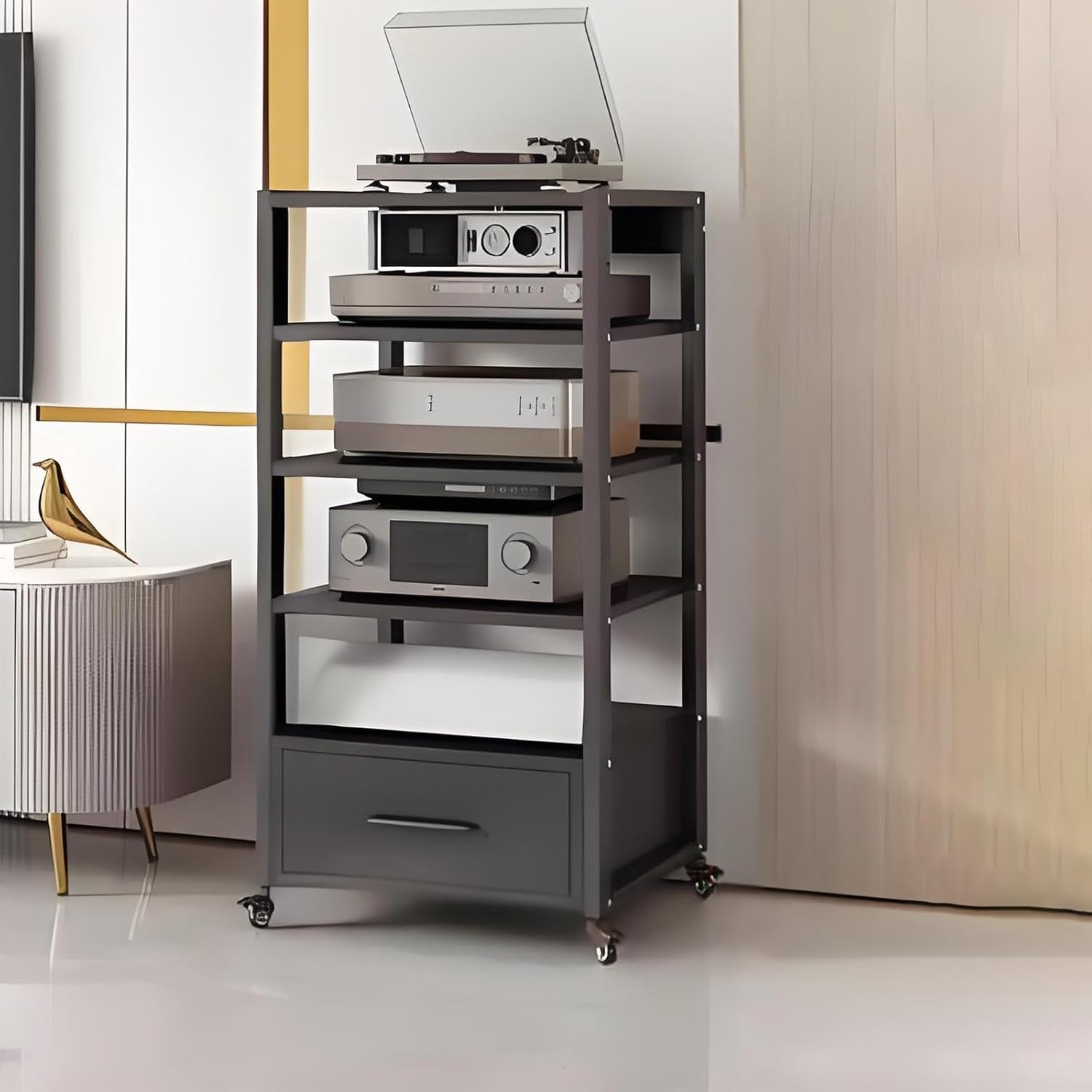 Modern Audio Cabinet - Adjustable Media Storage Rack for DVD