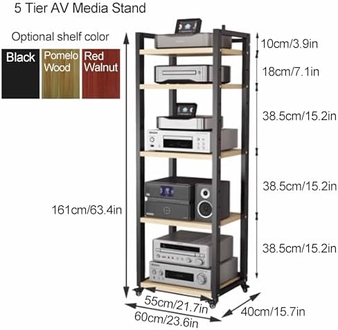 160cm High AV Media Cabinet Stand Stereo Component Storage Cabinet Stereo Racks Audio Tower Rack Corner TV Stand for Living