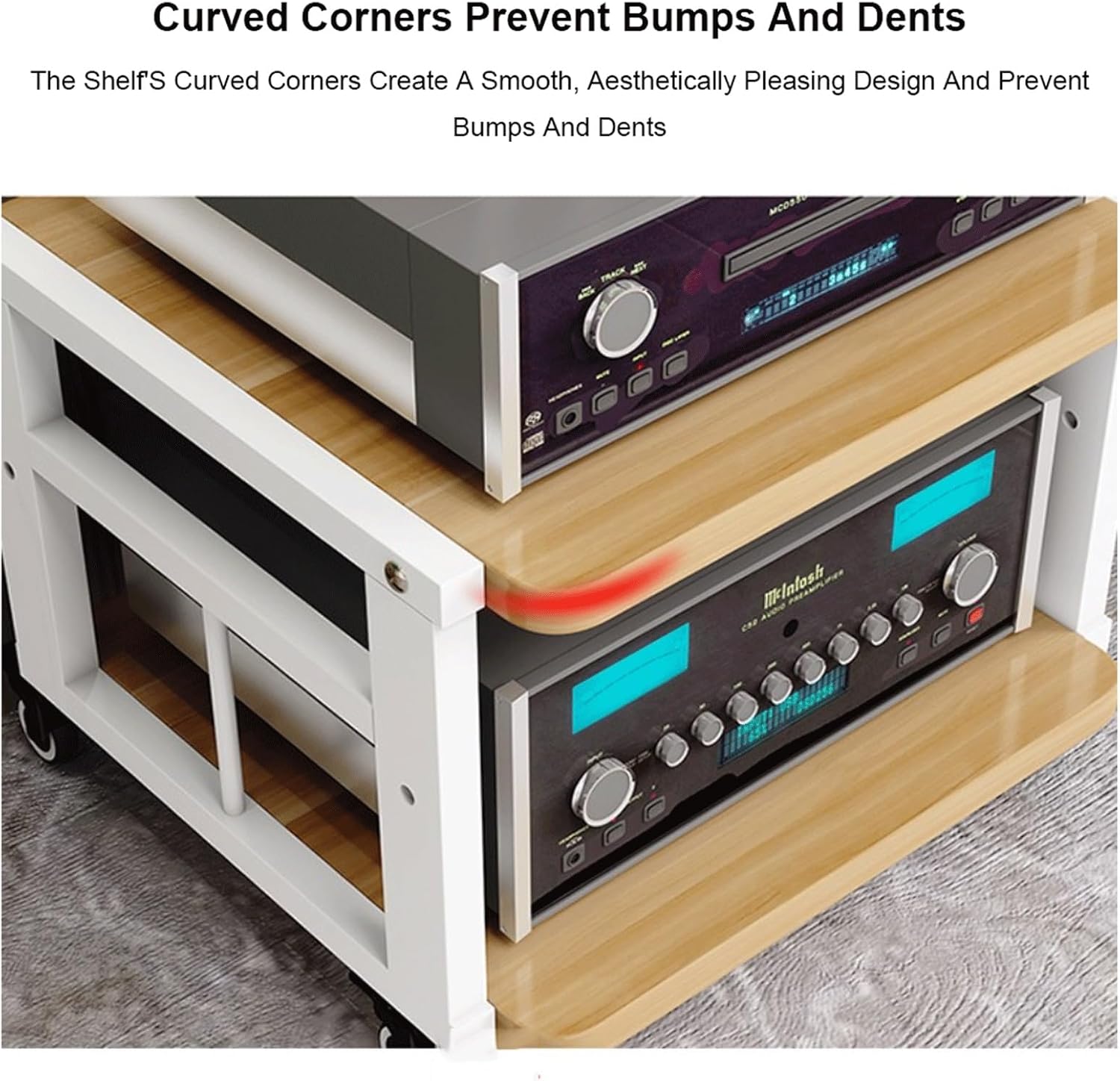 XMFBSY Medios AV Media Stand with Wheels Adjustable Entertainment Video Game Equipment Console Shelves Movable Record Player DVD CD Audio Rack Tower for Home Organizer(Rojo