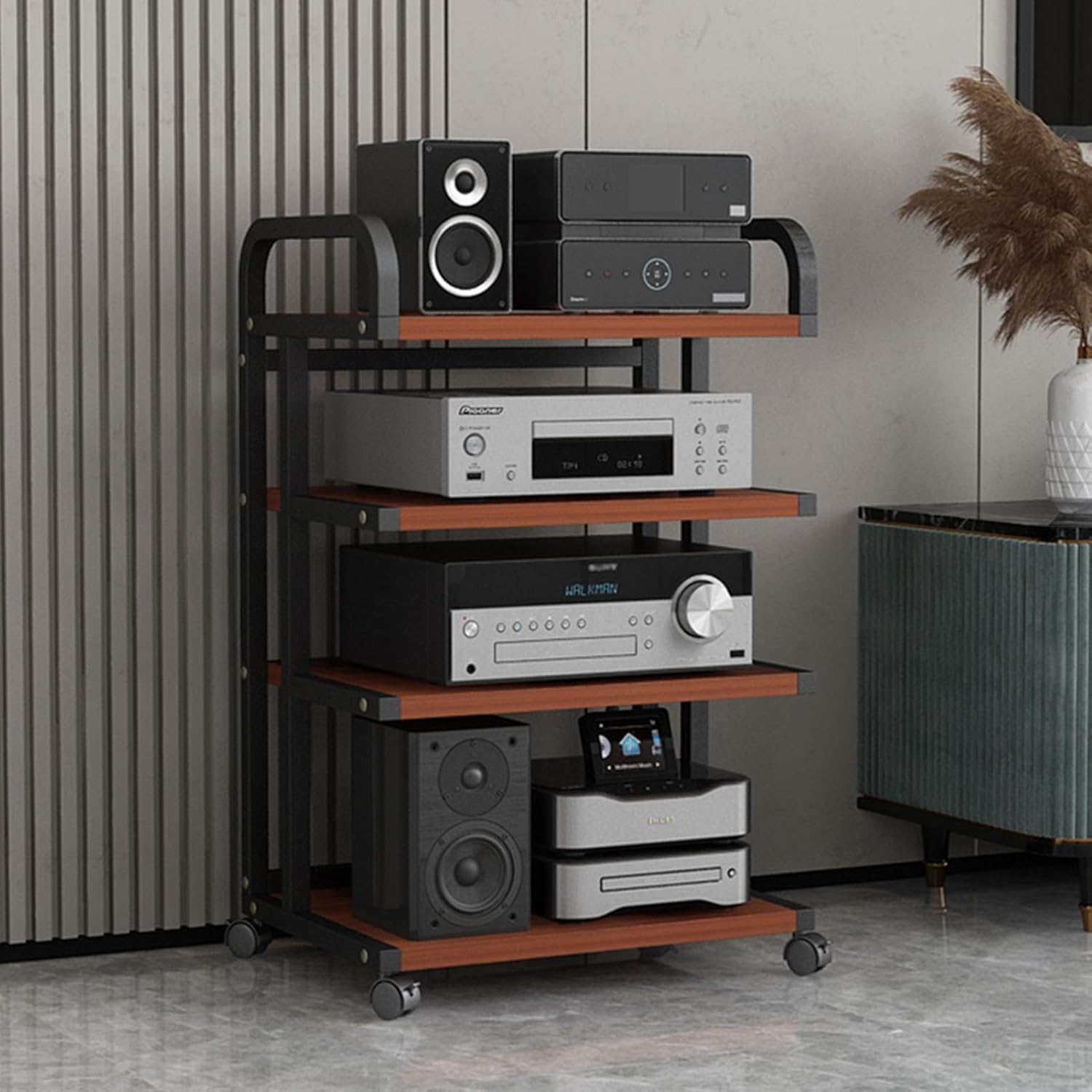 3/4/5-Tier Media Stand Audio/Video Component Cabinet Movable DVD CD Player Stand Amplifier Rack Audio Tower Multifunction Open Storage Shelf for Home/Office/Theater (Size : 4 Tier)