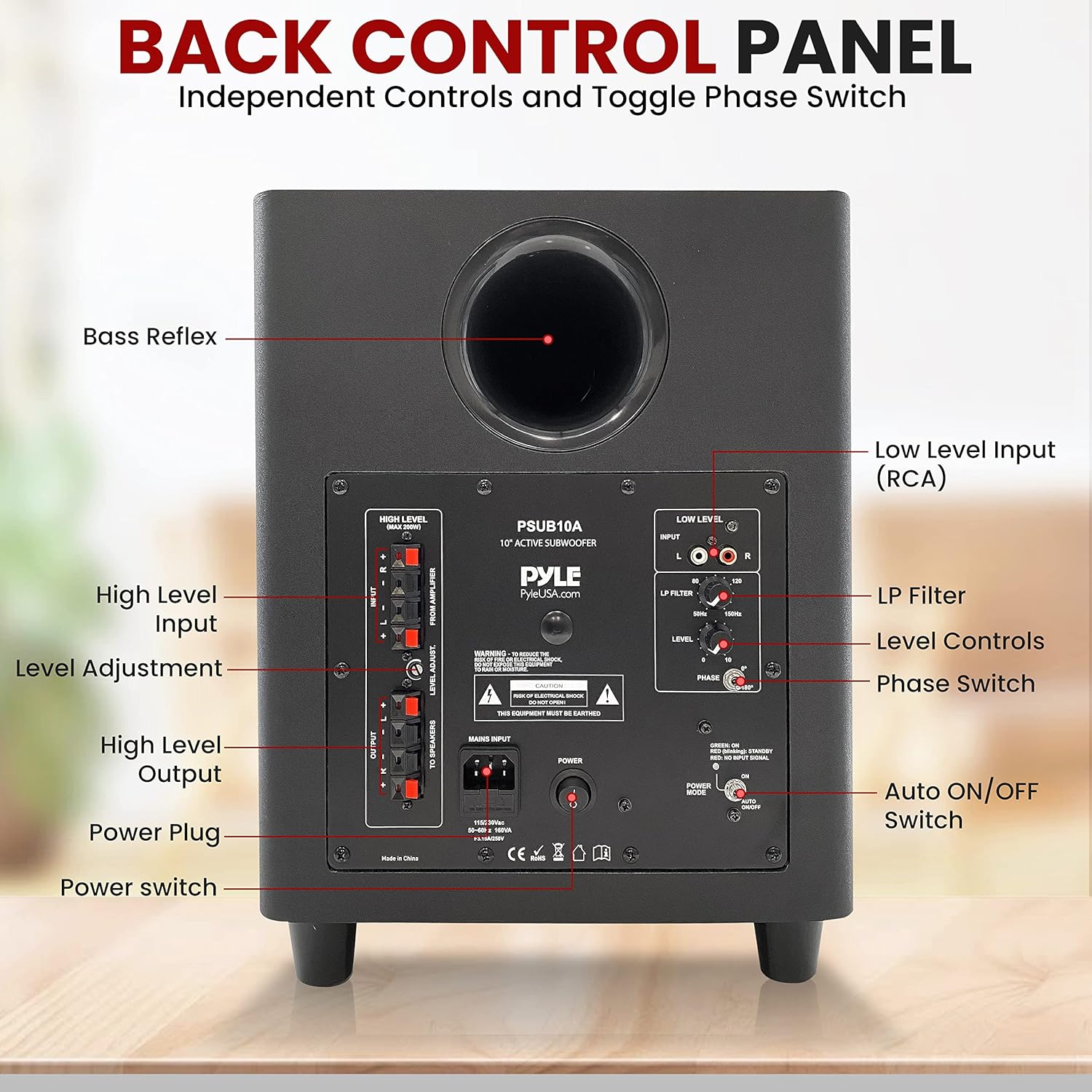 PyleUsa Active Down Firing Subwoofer - 10 Inches