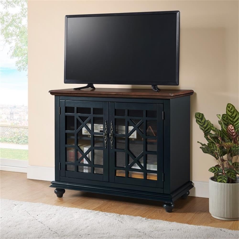 Martin Svensson Home Elegant Small Spaces TV Stand Blue with Coffee Walnut Top