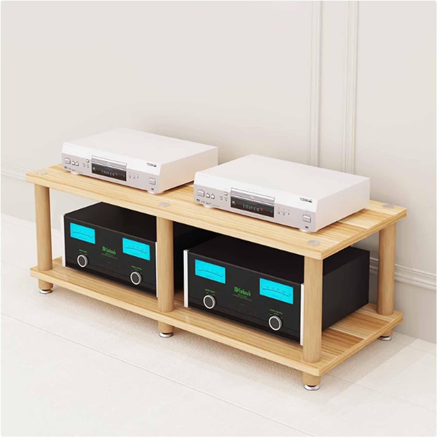 OVOGGPAN Open Stereo Stand AV Media Cabinet Stand Audio-Video Shelving Stereo Component Storage Cabinet for Living Room/Bedroom/Farmhouse Standing(Pomelo Wood