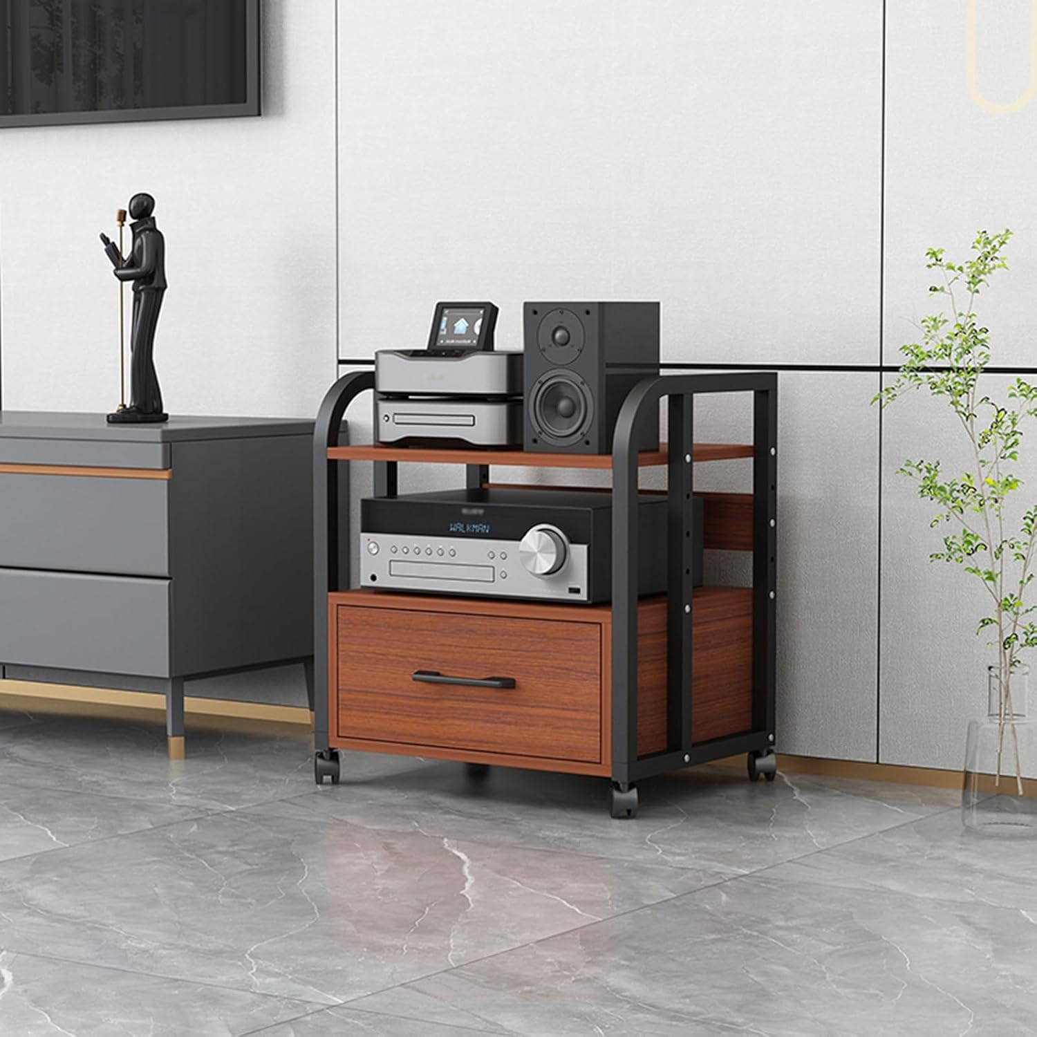 UYCVT Movable Media Stand 2/3/4-Tier Movable Audio Rack Av Media Stand Cd Player Stereo Component Storage Cabinet Corner Media Center and Drawer-C-1-2 Tier-50x40x58.5cm