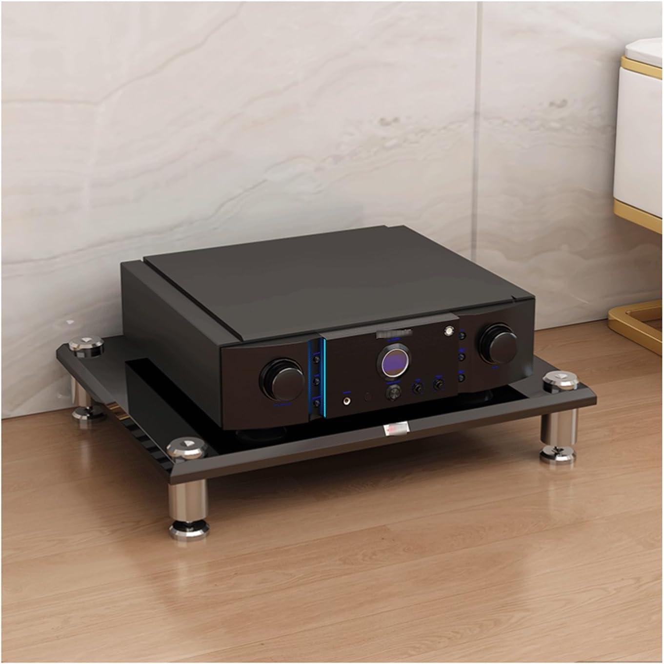 XMFBSY Medios 1/2/3/4 Tier AV Media Stand Modern Stereo Component Cabinet Audio Rack Tower HiFi Amplifier Cabinet for DVD Player Game Console Organizer(Black