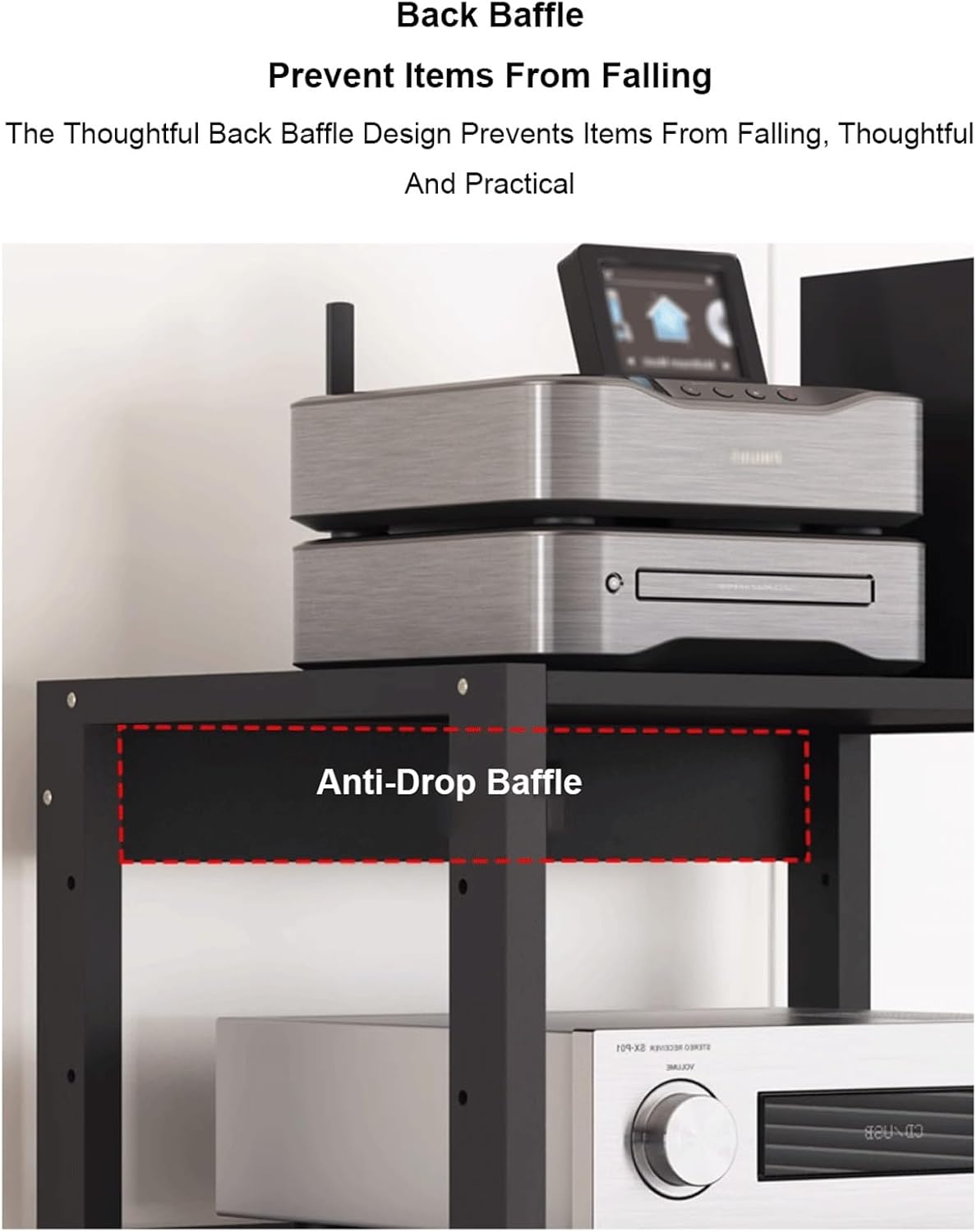 XMFBSY Medios AV Media Stand with Wheels Adjustable Audio-Video Shelving Open Record Player Stereo Cabinet Modern Audio Rack Tower for Home Office Theater Organizer(5 Tier)